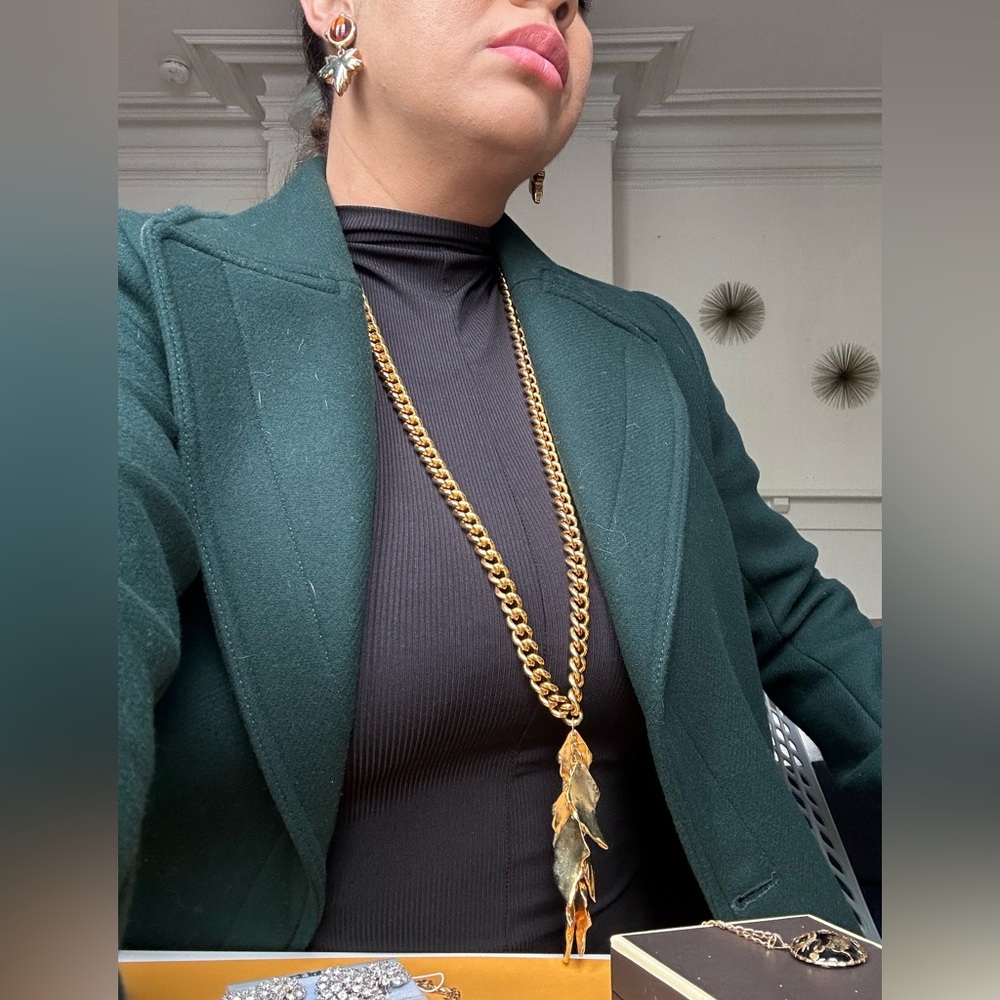 NE7 Vintage Escada gold leaf sautoir necklace - Picture 6 of 11